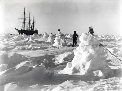 Ice mounds and rope serve as guidance to crew in darkness and blizzards