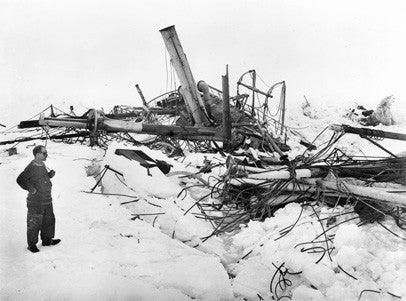 Frank Wild looks on at the wreck of the Endurance