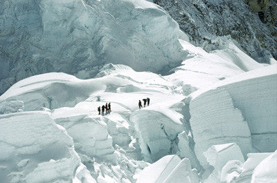 Big crevasse with ladder bridge above Camp III