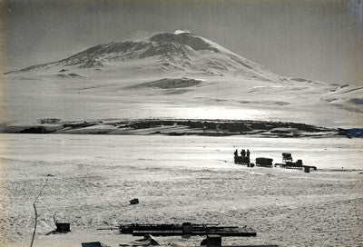 Erebus from the ship - sledges on ice and light effect on snow