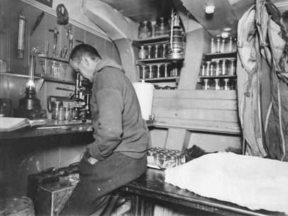 Robert Clark in the biological laboratory on the Endurance