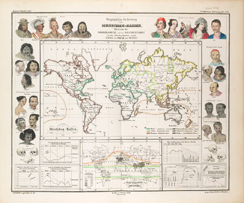 World map showing the geographical distribution of human races