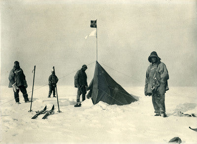 Scott's party at the South Pole with Amundsen’s tent in the background