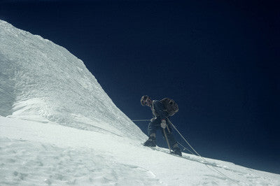 Noyce on a rope ascending an ice face in the Khumbu Glacier