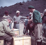 John Hunt and Tenzing Norgay organising the payment of porters