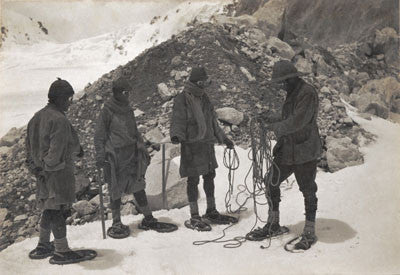Mr Bullock and sherpas wearing snow-shoes for the first time