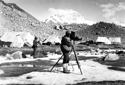 Captain Noel cinematographing at Base Camp, Rongbuk Glacier