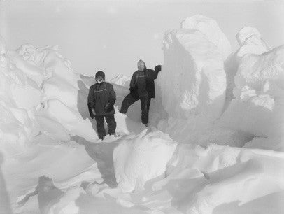 Shackleton (right) and Wild (left) scouting for a path to land through the hummocks