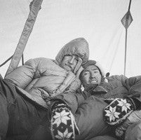 Tenzing Norgay & George Lowe (wearing down jacket) at Camp VIII on the South Col