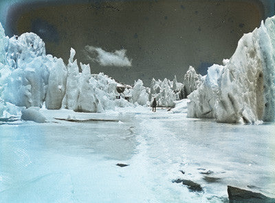Team member in the ice pinnacles of the East Rongbuk Glacier