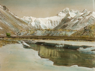 Glacial lake against distant Everest summit backdrop